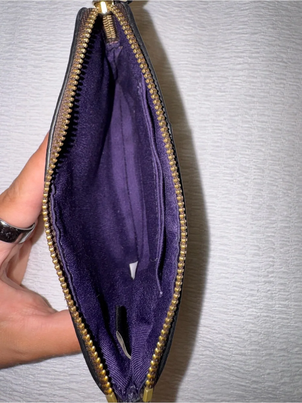 Coach Brown Signature Wristlet with Purple Center Stripe
